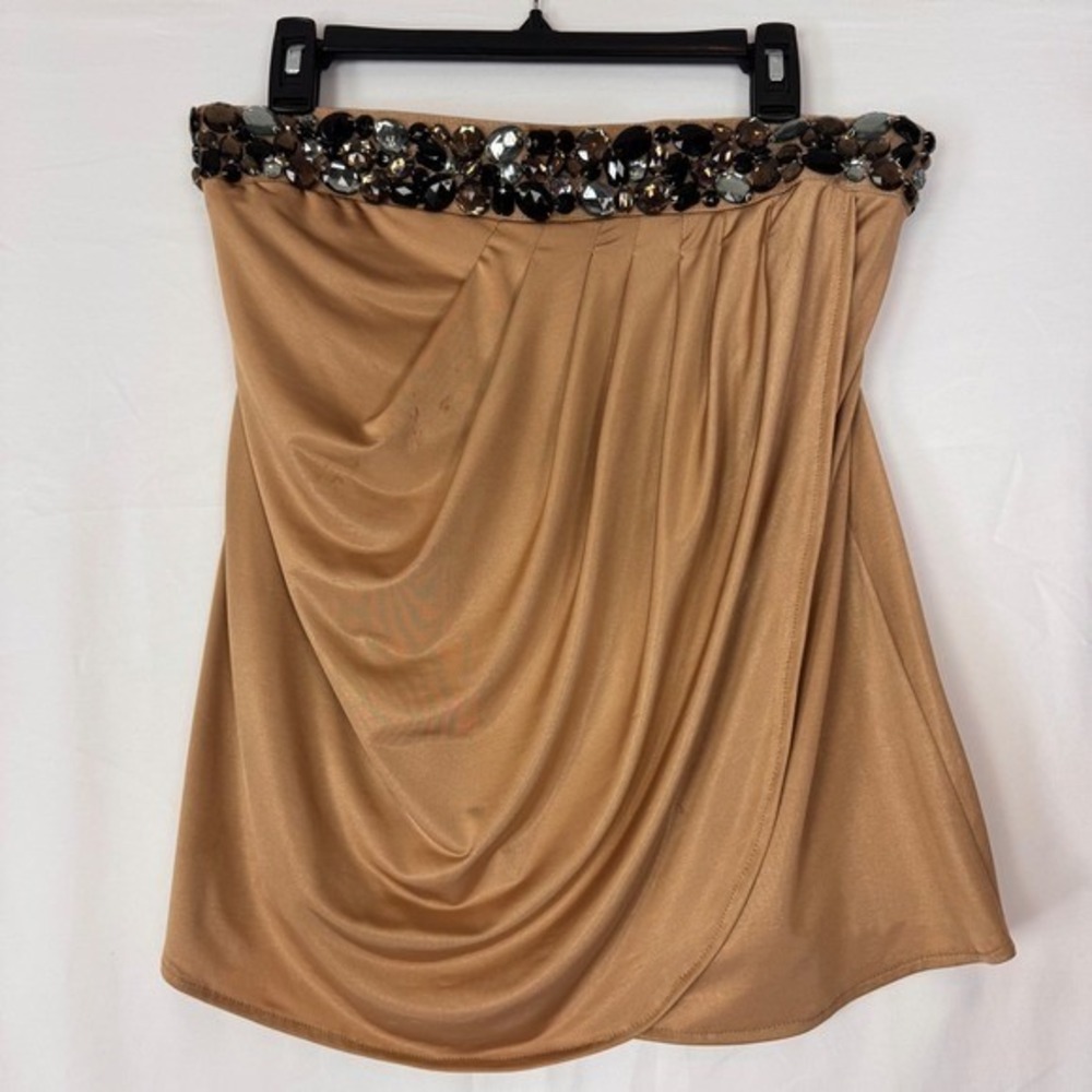 Strapless Top Tan Gold Draped‎ Size L - Picture 2 of 5